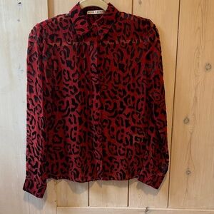 Alice + Olivia Red and Black Animal Print Blouse